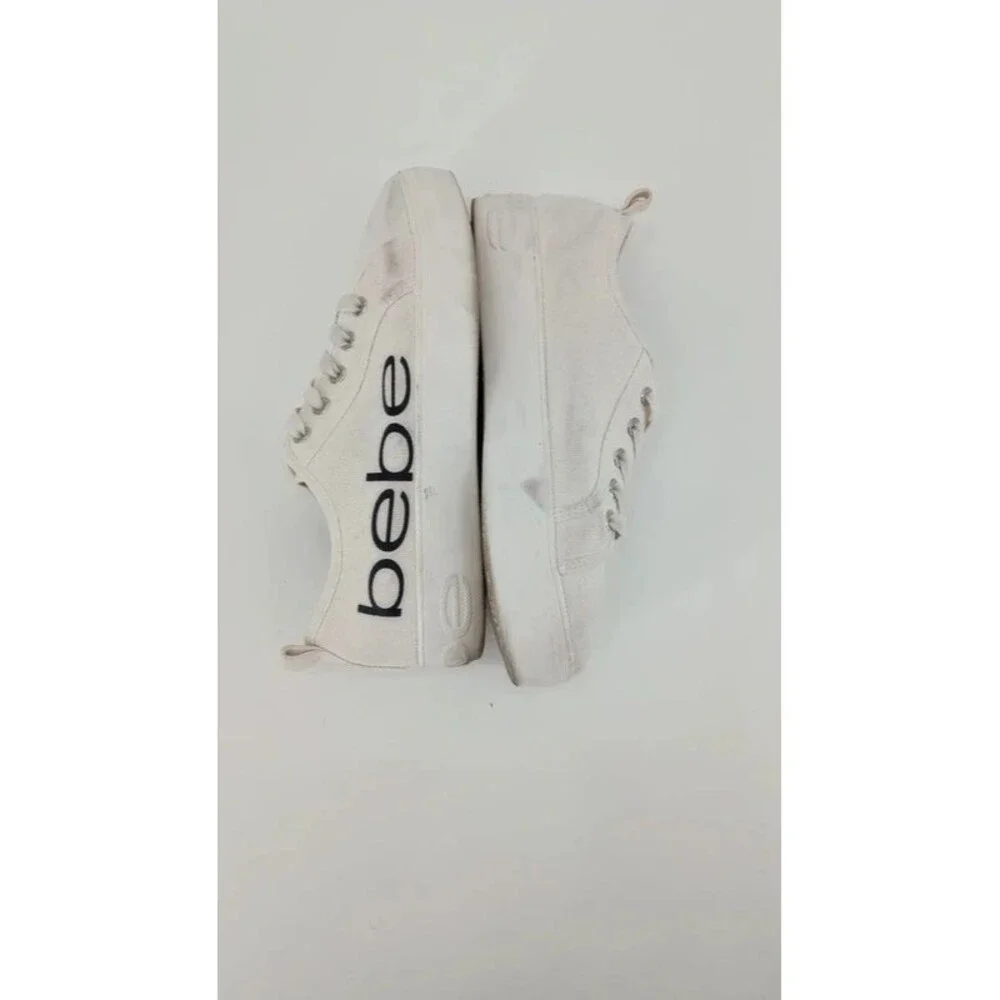 Y2K White Canvas Platform Sneakers Black Logo Bebe Sport Size 10